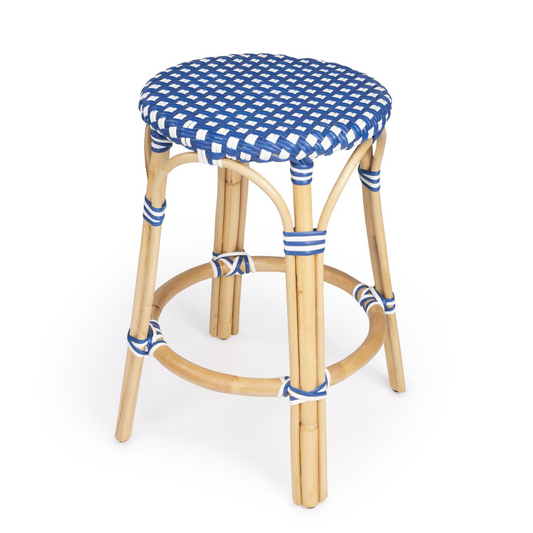 Blue And White Rattan Counter Stool