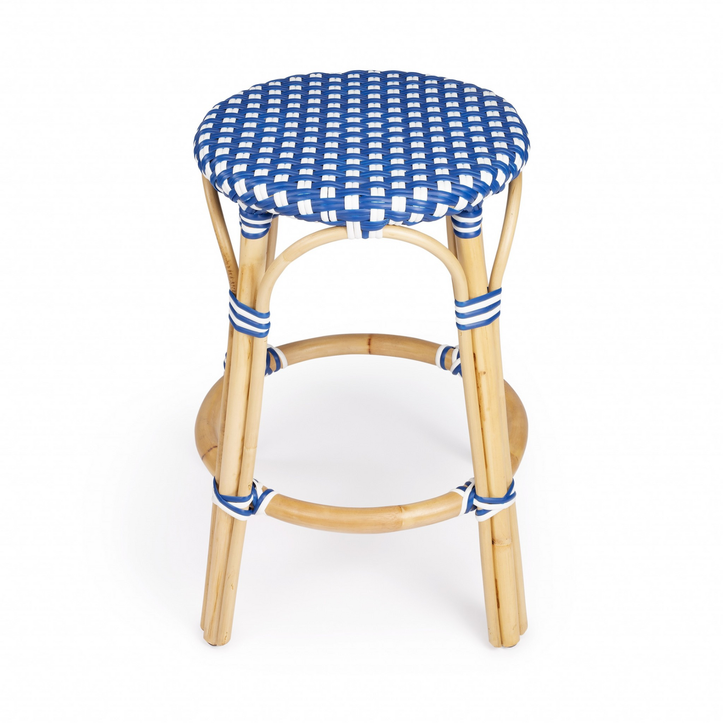 Blue And White Rattan Counter Stool