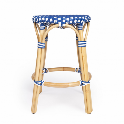 Blue And White Rattan Counter Stool