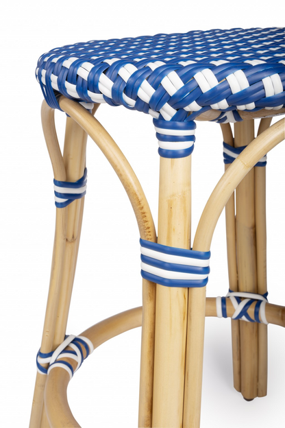 Blue And White Rattan Counter Stool