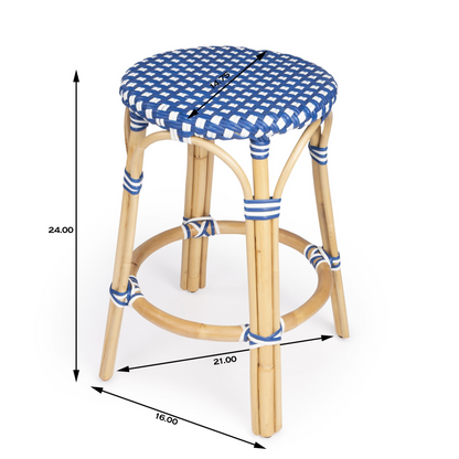 Blue And White Rattan Counter Stool