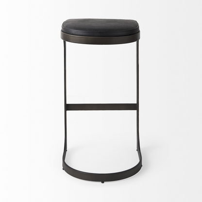 Black Leather C Shape Metal Bar Stool