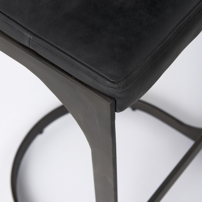 Black Leather C Shape Metal Bar Stool