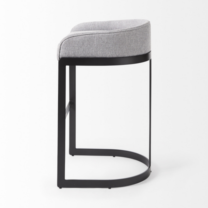 Light Gray Bar Stool With Black Metal Base