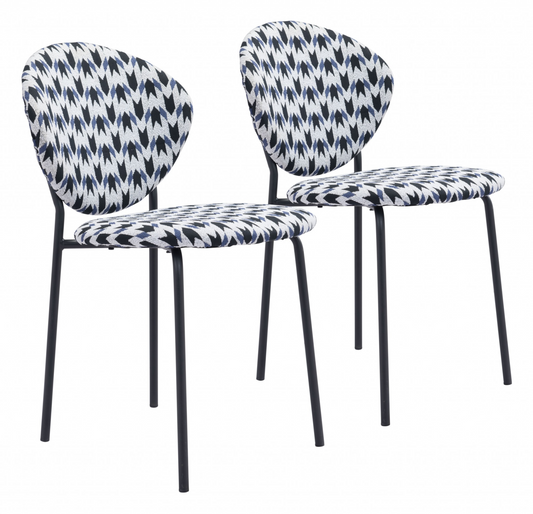 Set of Two Blue Black and White Arrow Design Dining or Side Chairs