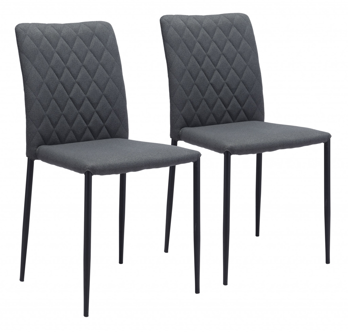 Set of Two Dark Gray Diamond Weave Dining Chairs