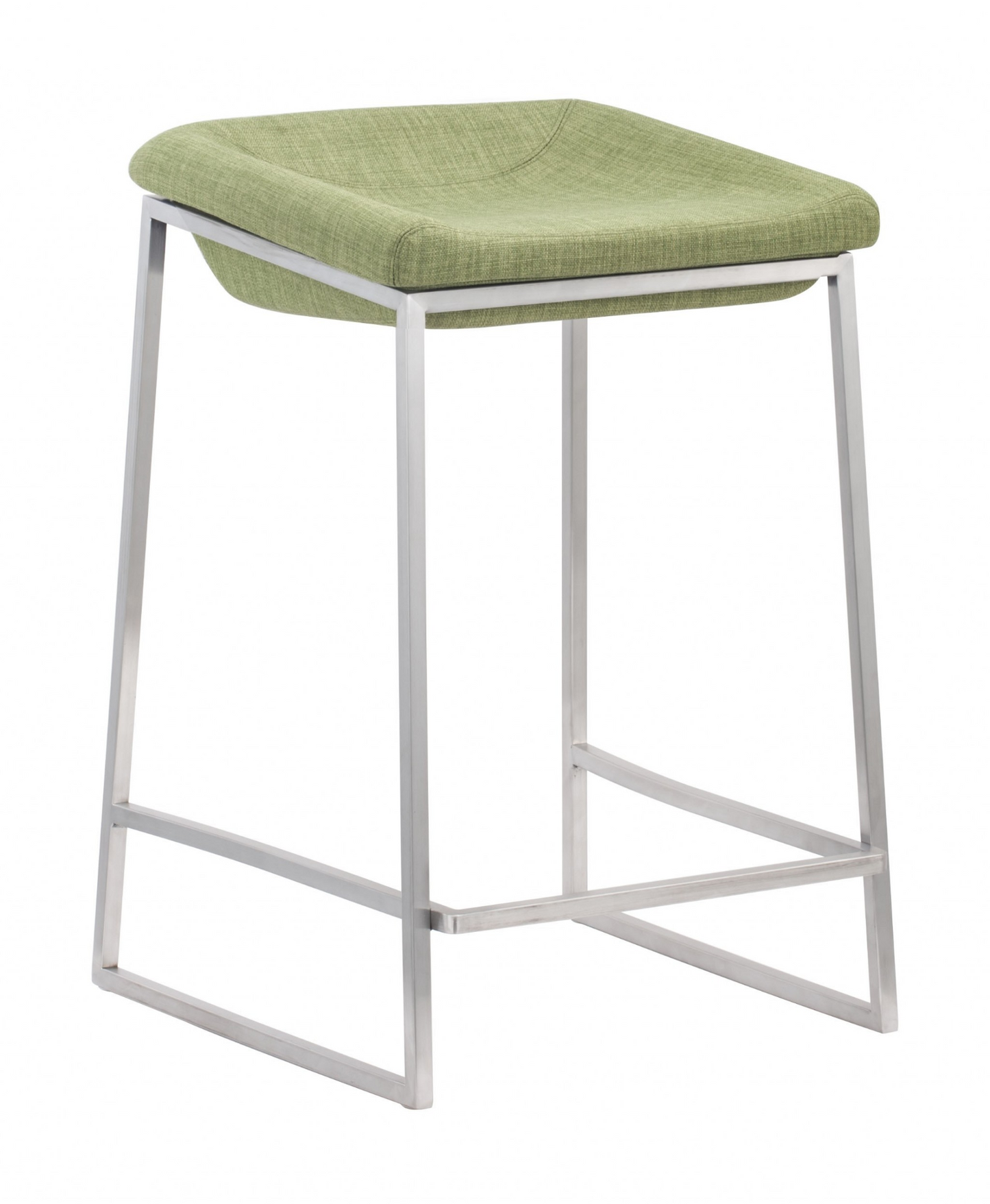 Set of Two Heathered Green and Stainless Indented Counter Stools