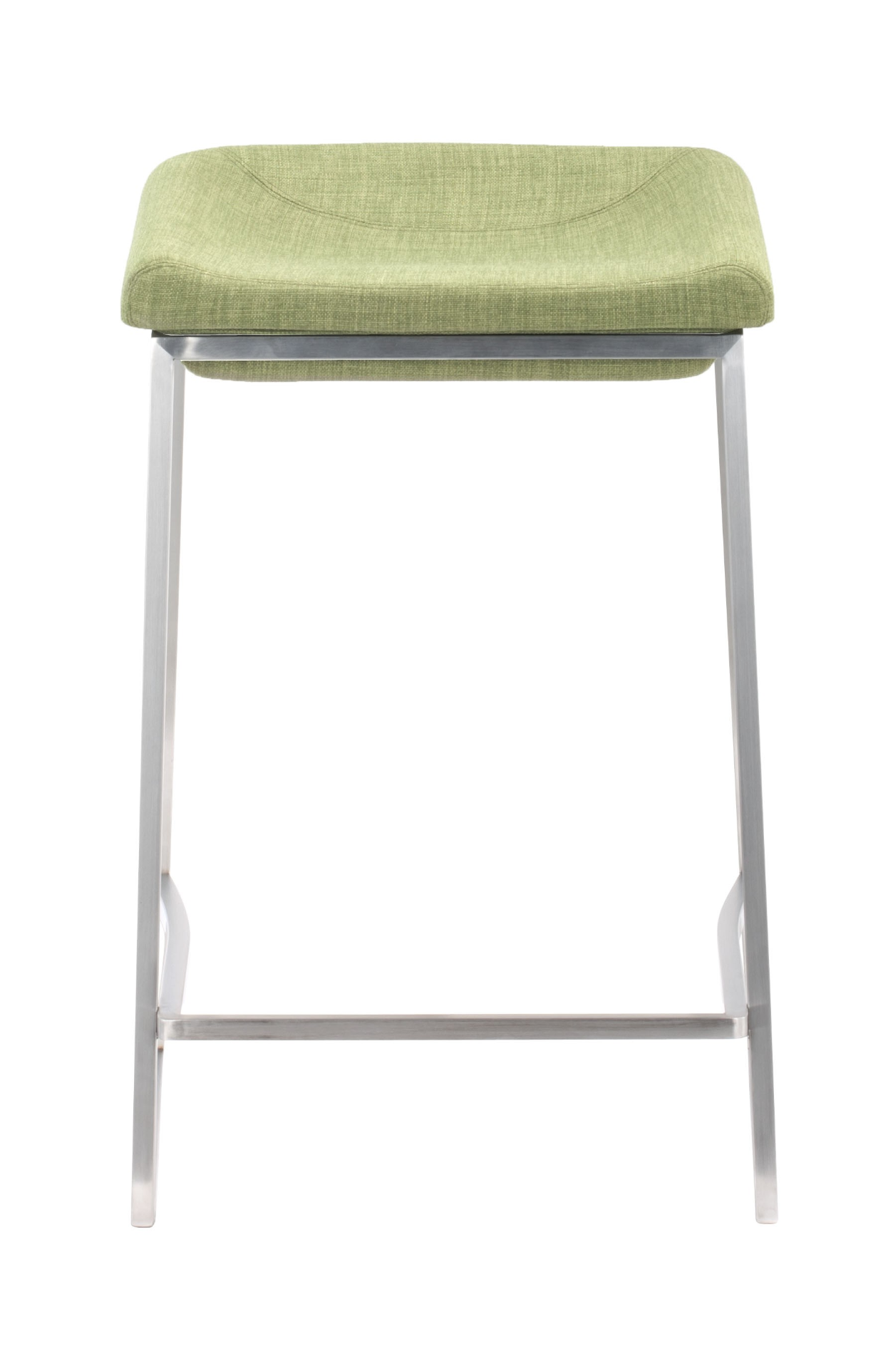 Set of Two Heathered Green and Stainless Indented Counter Stools