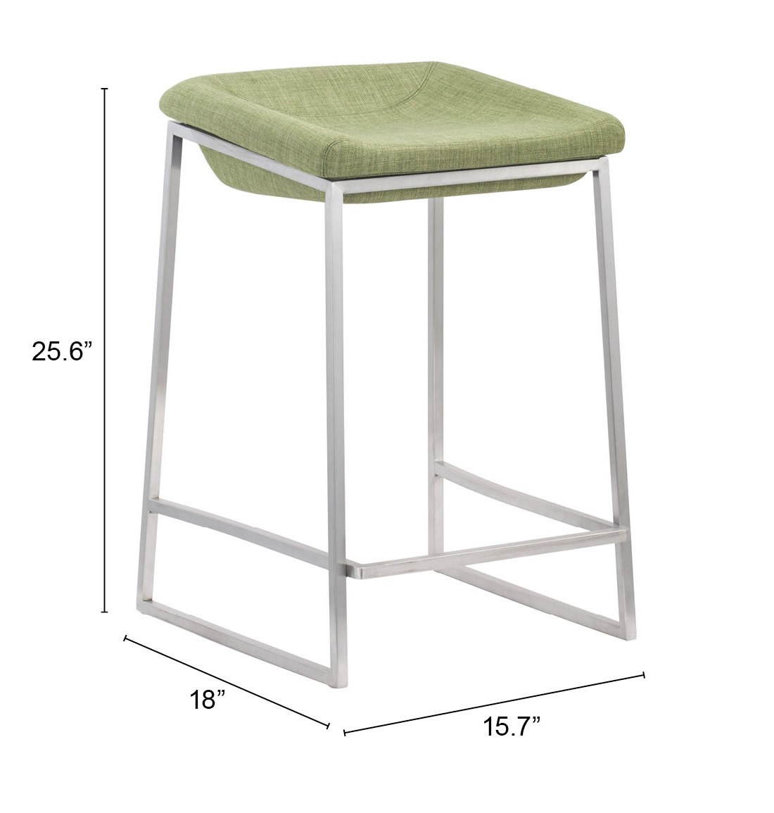 Set of Two Heathered Green and Stainless Indented Counter Stools