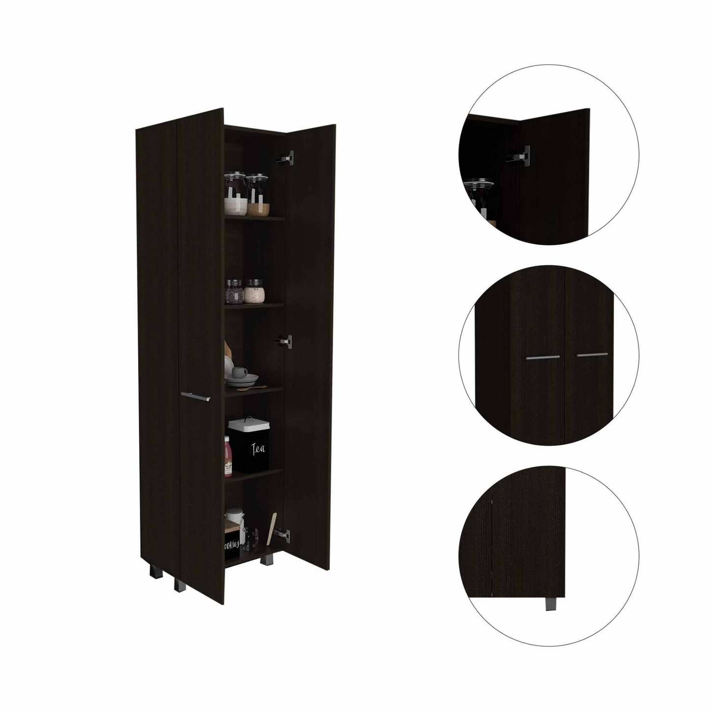 78" Modern Black Pantry Cabinet with Two Full Size Doors