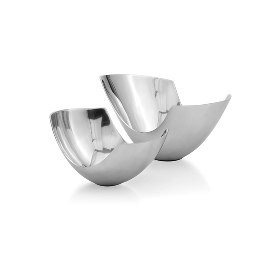 Set of Two Mod Aluminum Scoop Centerpiece Bowls