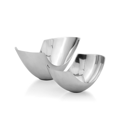 Set of Two Mod Aluminum Scoop Centerpiece Bowls