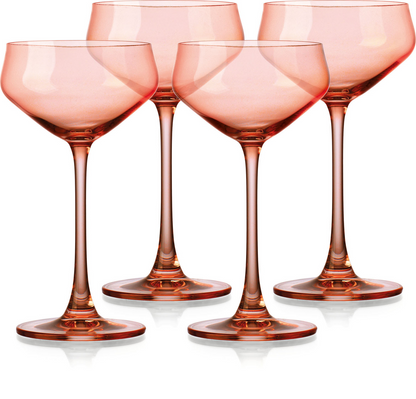 Set of Four Translucent Blush Coral Coupe Glasses