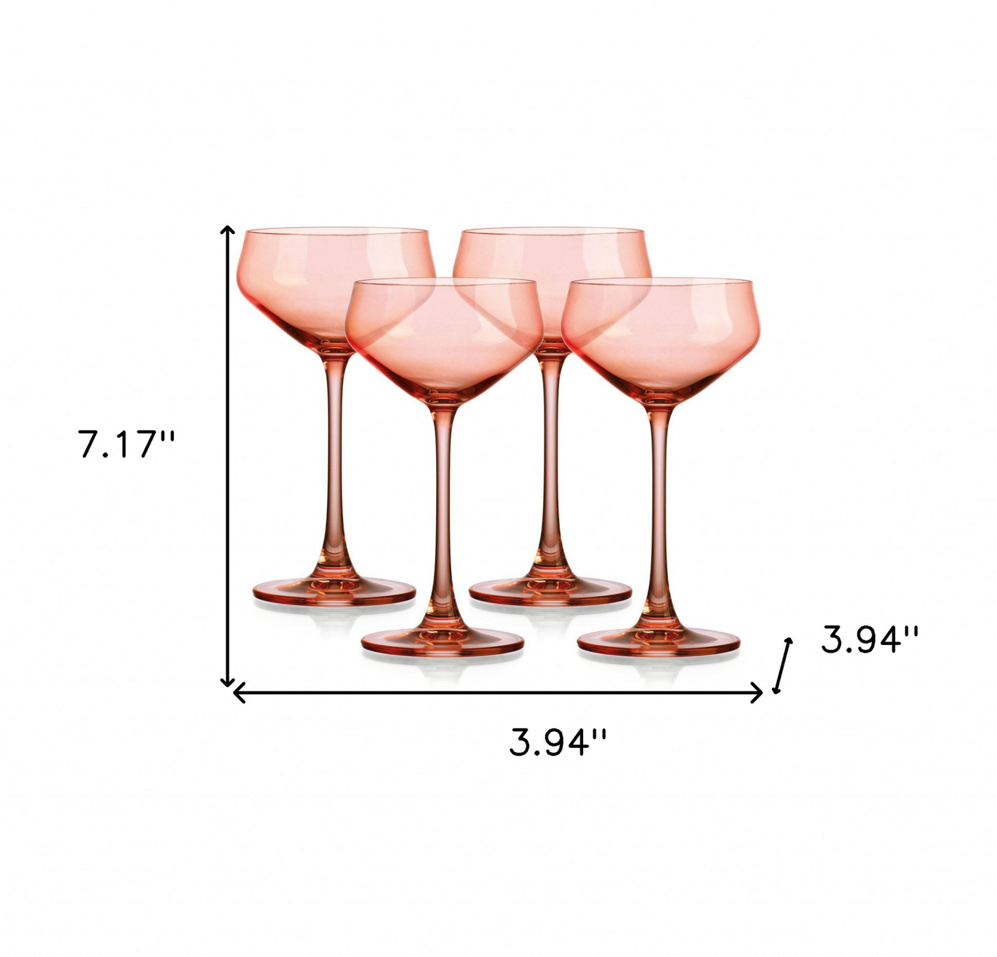 Set of Four Translucent Blush Coral Coupe Glasses