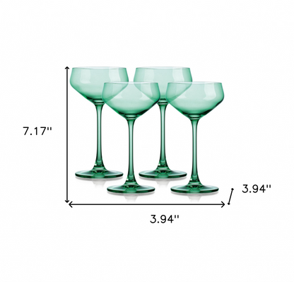 Set of Four Translucent Pale Green Coupe Glasses