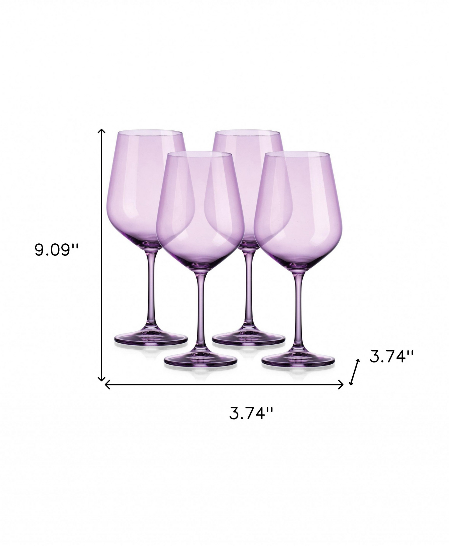 Set of Four Translucent Purple Large Wine Glasses