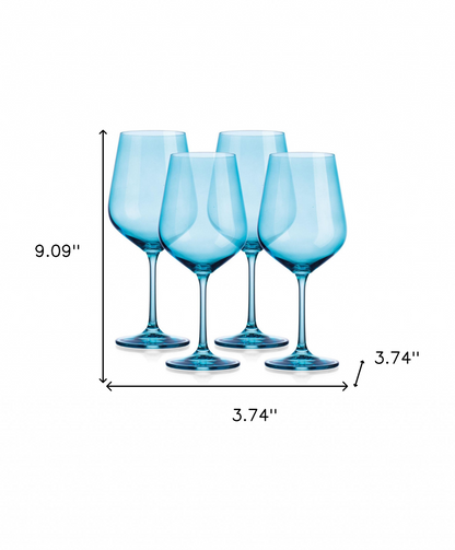 Set of Four Translucent Aqua Blue Large Wine Glasses