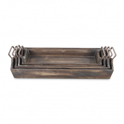 22" Brown Rectangular Wood Handmade Tray Handles