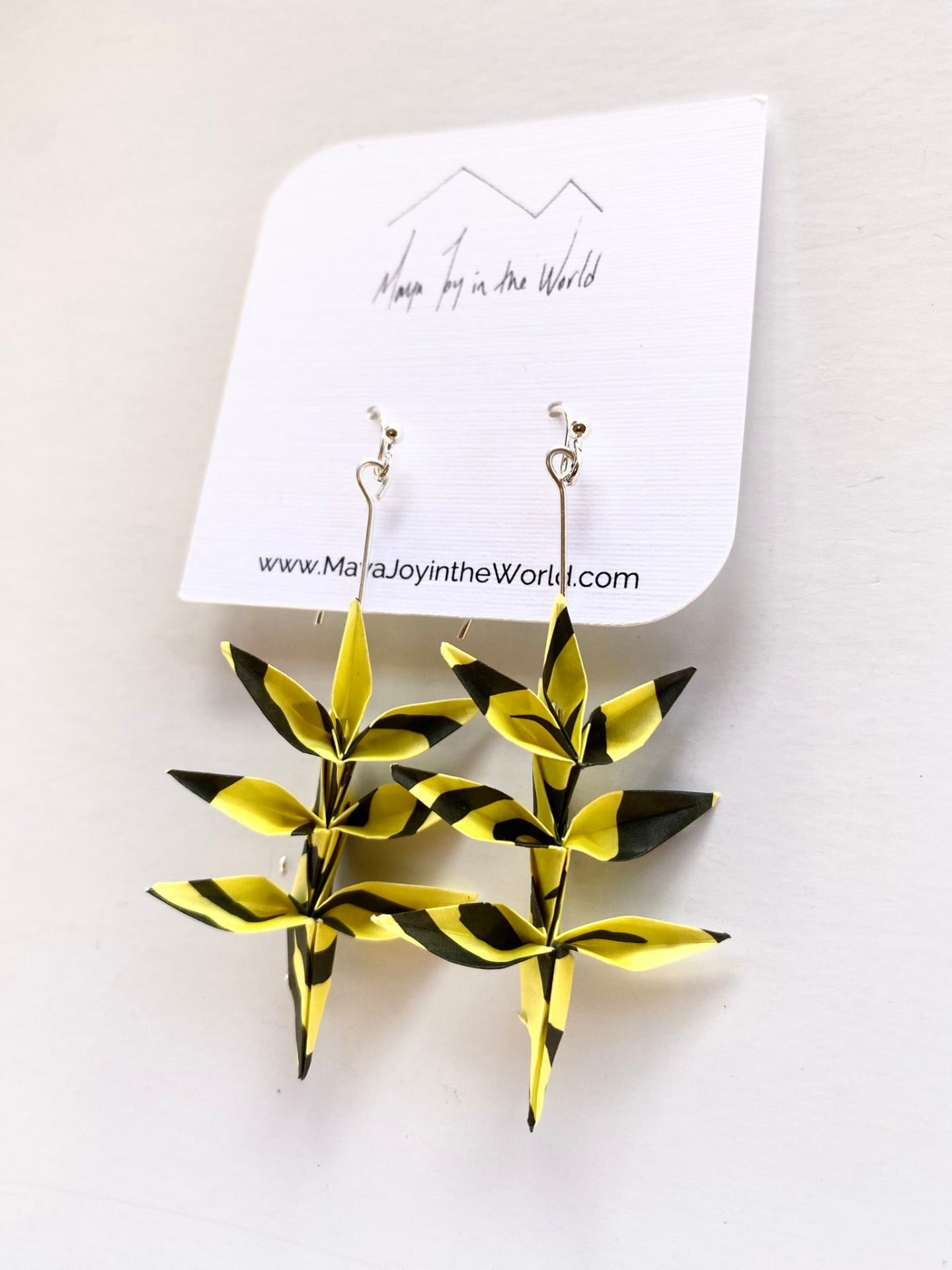 Black & Yellow Jungle Spring Leaf Origami Earrings