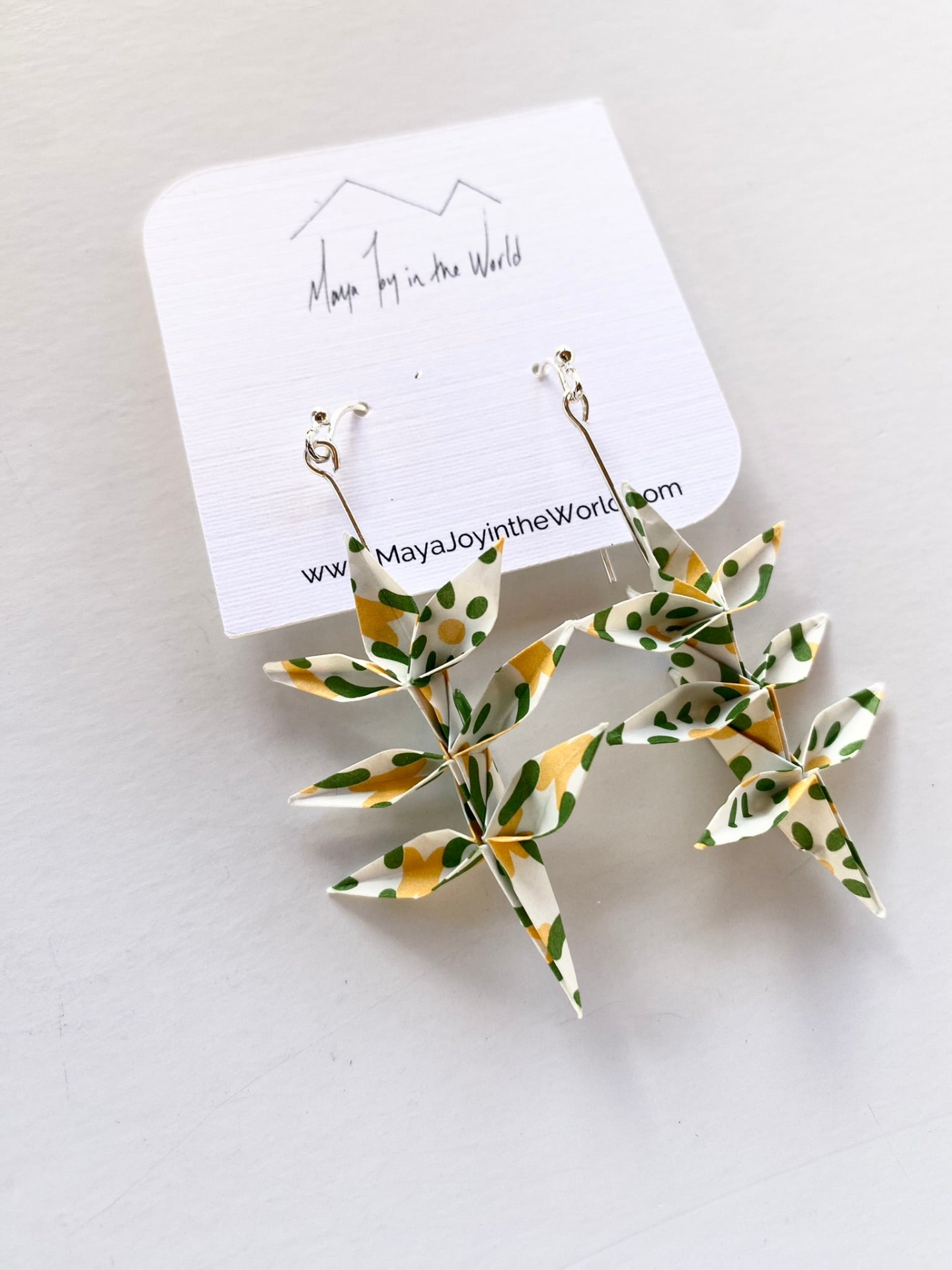 Green, Yellow & White Spring Leaf Origami Earrings