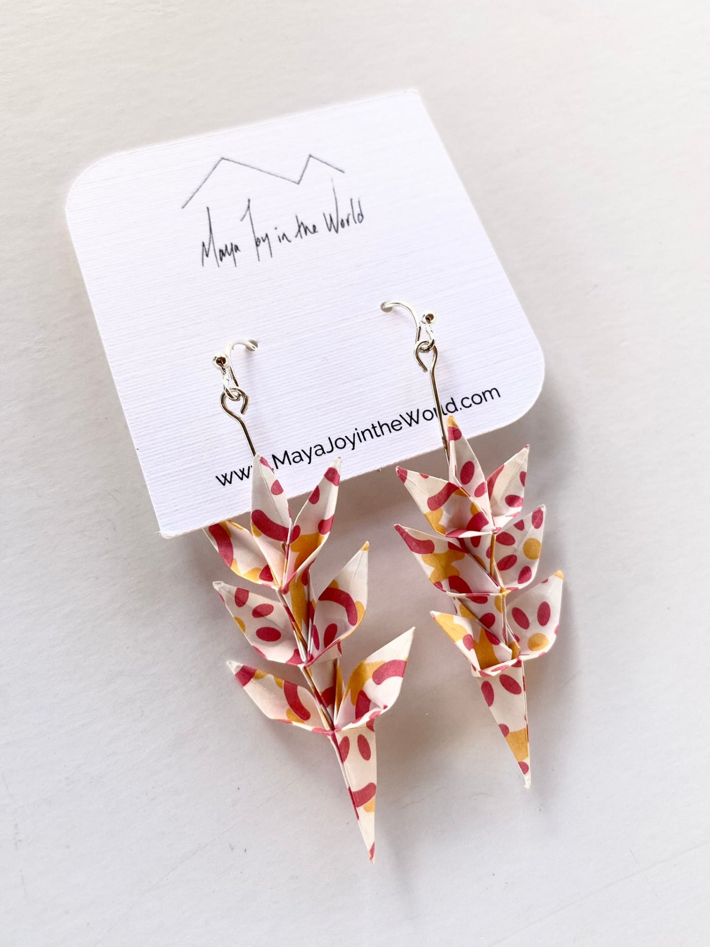 Red, Yellow & White Spring Leaf Origami Earrings