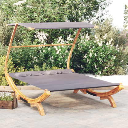 vidaXL Patio Lounge Bed with Canopy 65"x79.9"x54.3" Solid Bent Wood Anthracite