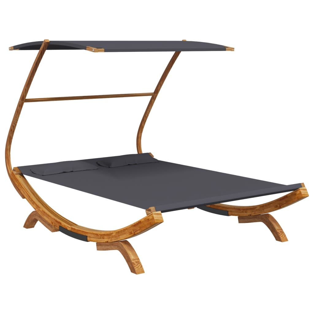 vidaXL Patio Lounge Bed with Canopy 65"x79.9"x54.3" Solid Bent Wood Anthracite