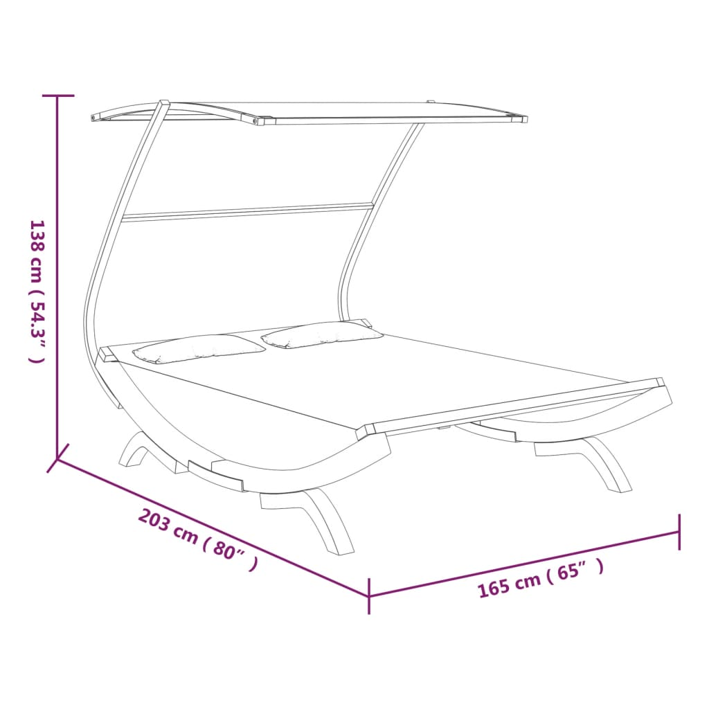 vidaXL Patio Lounge Bed with Canopy 65"x79.9"x54.3" Solid Bent Wood Anthracite