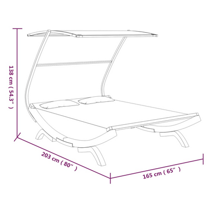 vidaXL Patio Lounge Bed with Canopy 65"x79.9"x54.3" Solid Bent Wood Anthracite