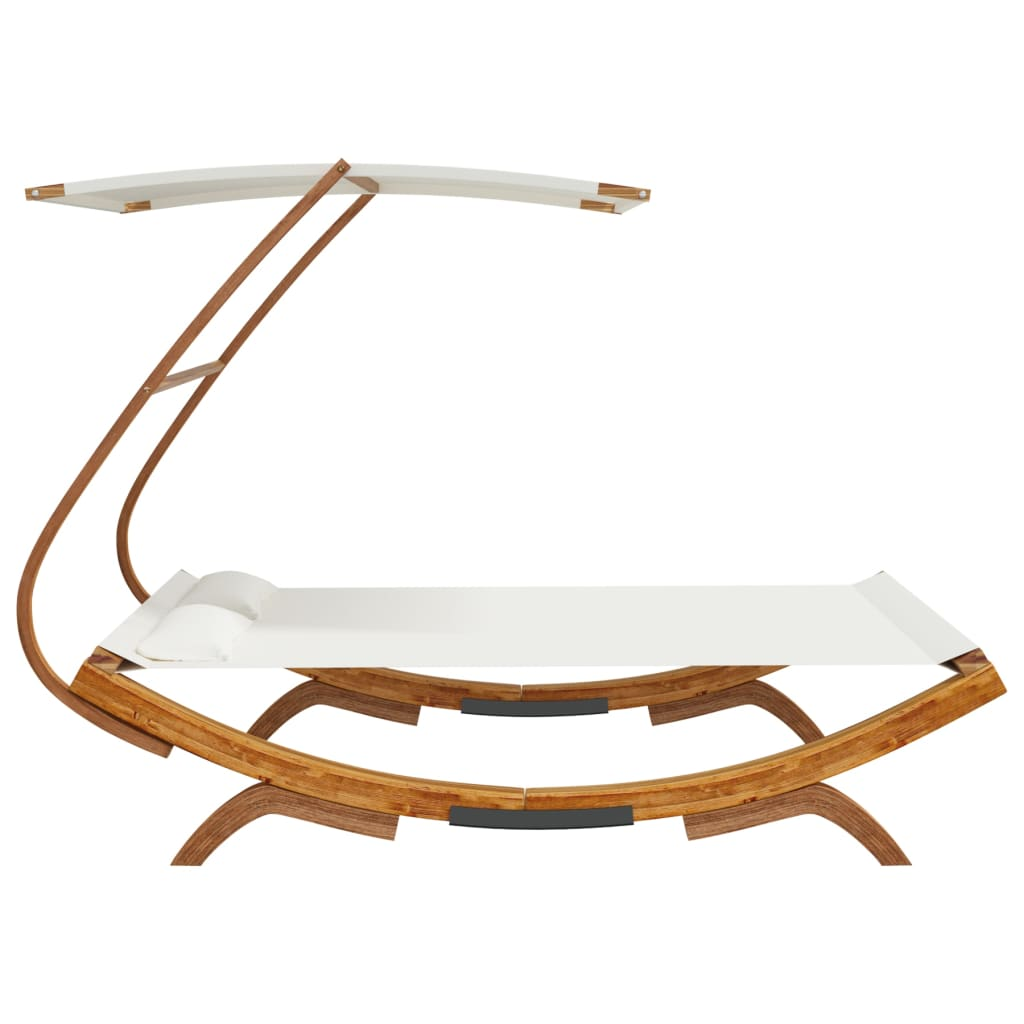 vidaXL Patio Lounge Bed with Canopy 65"x79.9"x54.3" Solid Bent Wood Cream