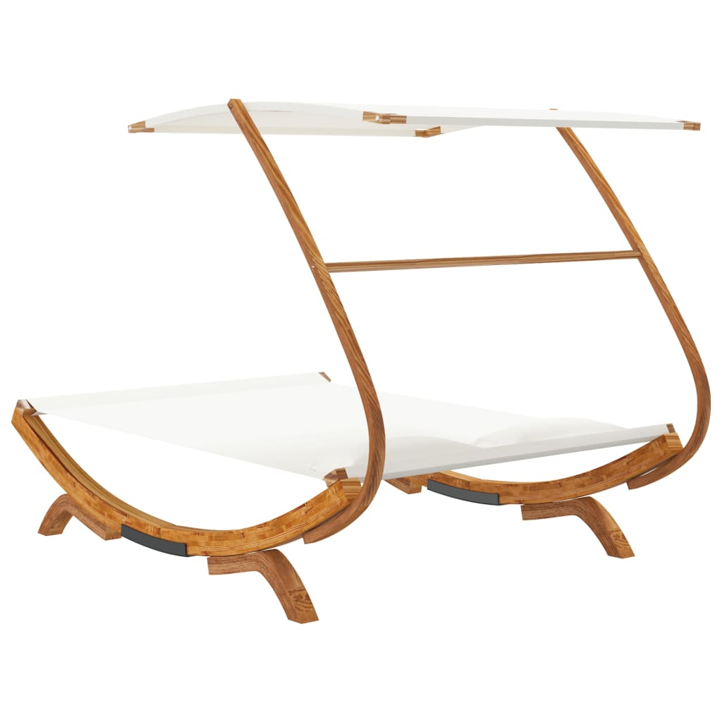 vidaXL Patio Lounge Bed with Canopy 65"x79.9"x54.3" Solid Bent Wood Cream