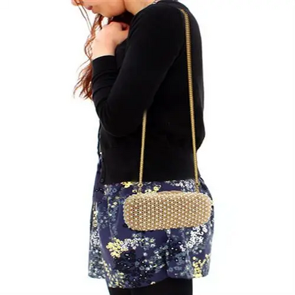 LO2377 - Gold White Metal Clutch with Top Grade Crystal  in Multi Color