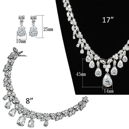 3W925 - Rhodium Brass Jewelry Sets with AAA Grade CZ  in Clear