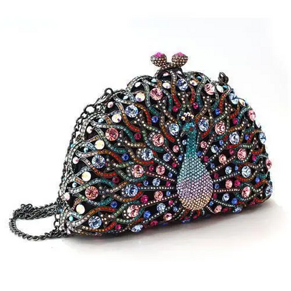 LO2370 - Ruthenium White Metal Clutch with Top Grade Crystal  in Multi Color