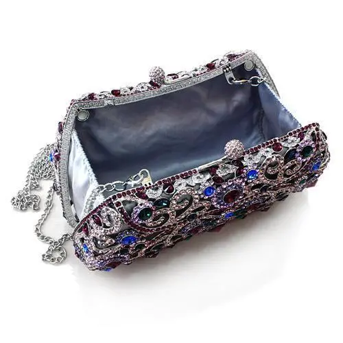 LO2379 - Imitation Rhodium White Metal Clutch with Top Grade Crystal  in Multi Color