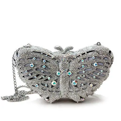 LO2366 - Imitation Rhodium White Metal Clutch with Top Grade Crystal  in White