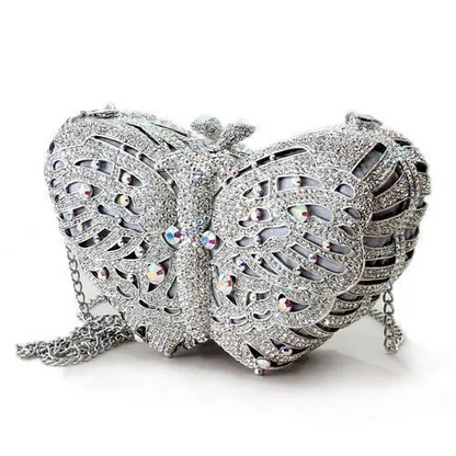 LO2366 - Imitation Rhodium White Metal Clutch with Top Grade Crystal  in White