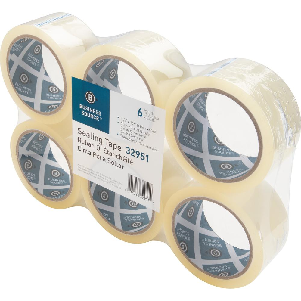 Business Source 3" Core Sealing Tape - 55 yd Length x 1.88" Width - 3" Core - Pressure-sensitive Poly - 2 mil - Adhesive Backing - 6 / Pack - Clear