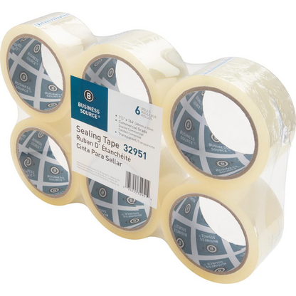 Business Source 3" Core Sealing Tape - 55 yd Length x 1.88" Width - 3" Core - Pressure-sensitive Poly - 2 mil - Adhesive Backing - 6 / Pack - Clear