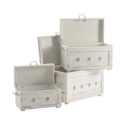 Crestview Collection Seaside White Shell Set of 3 Trunks Furniture, Gray