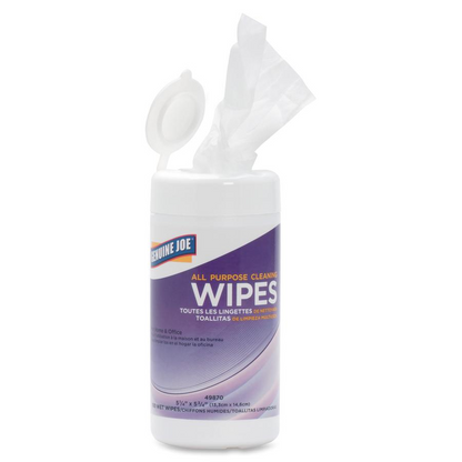 Genuine Joe All Purpose Cleaning Wipes - Wipe - 5.13" Width x 5.88" Length - 100 / Canister - 12 / Carton - Multi