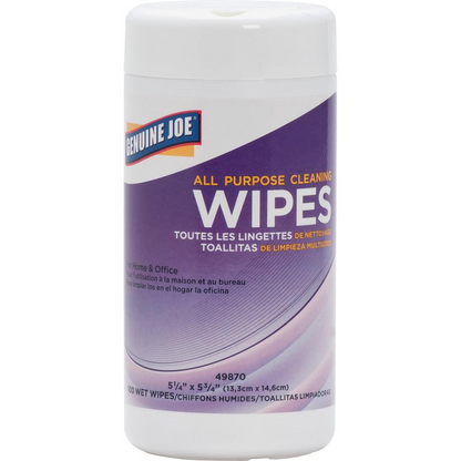 Genuine Joe All Purpose Cleaning Wipes - Wipe - 5.13" Width x 5.88" Length - 100 / Canister - 12 / Carton - Multi