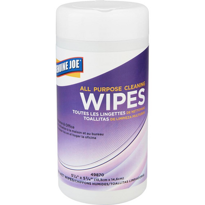 Genuine Joe All Purpose Cleaning Wipes - Wipe - 5.13" Width x 5.88" Length - 100 / Canister - 12 / Carton - Multi