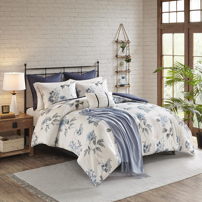 100% Polyester 7 Piece Printed Seersucker Comforter Set with Throw Blanket,MP10-6303