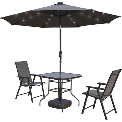 LeisureMod Sierra Modern 9 ft Steel Market Patio Umbrella With Solar Powered LED & Tilt - Gray