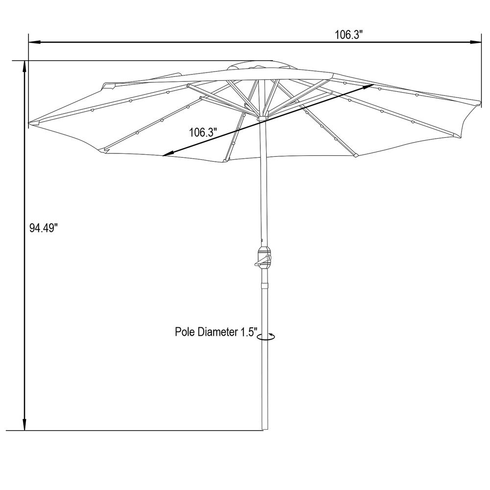 LeisureMod Sierra Modern 9 ft Steel Market Patio Umbrella With Solar Powered LED & Tilt - Gray