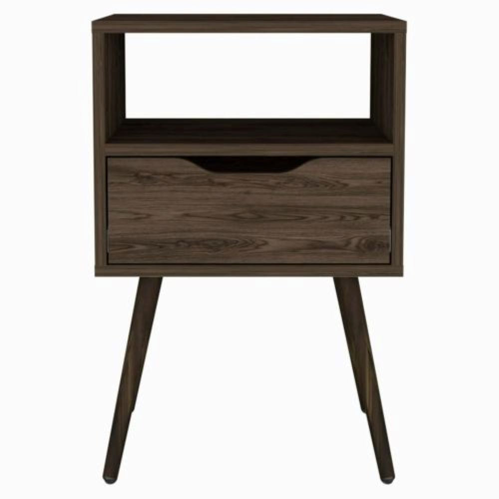 Nightstand  Fugaz, Open Shelf, Single Drawer, Dark Walnut Finish