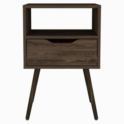 Nightstand  Fugaz, Open Shelf, Single Drawer, Dark Walnut Finish