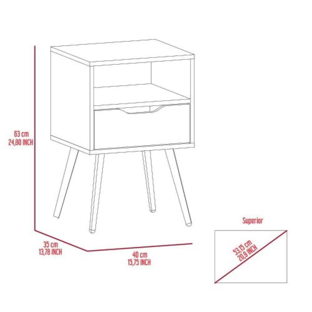 Nightstand  Fugaz, Open Shelf, Single Drawer, Dark Walnut Finish