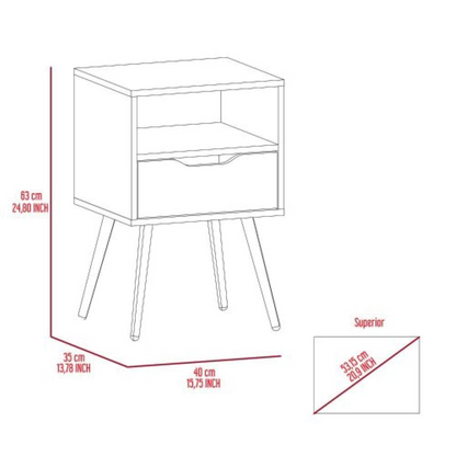 Nightstand  Fugaz, Open Shelf, Single Drawer, Dark Walnut Finish